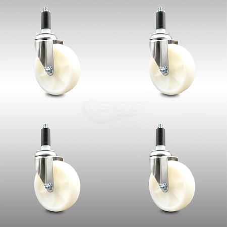 Service Caster 5 Inch 316SS Nylon Wheel Swivel 1 Inch Expanding Stem Caster Set SCC SCC-SS316EX20S514-NYS-1-4